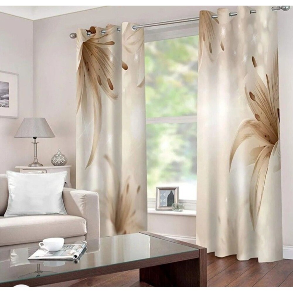 Beige Floral Curtains - 2 Panel